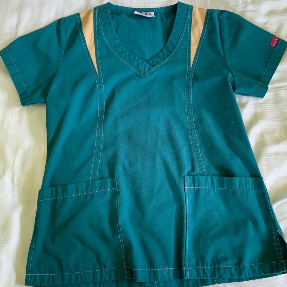 Scrub top green teal color XS